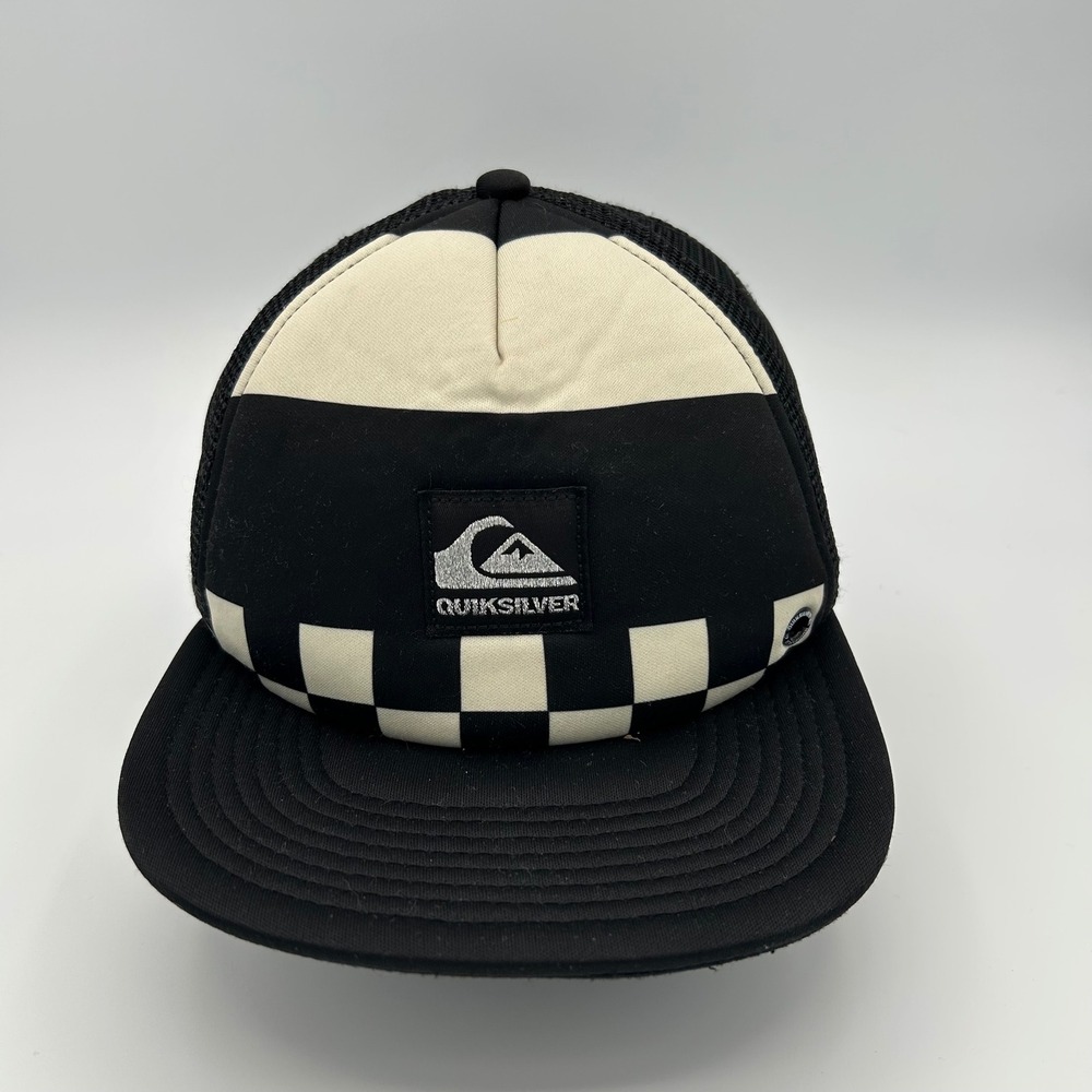 Quiksilver Trucker Hat Snapback Mens OSFM Black White Checkered Surf Skate